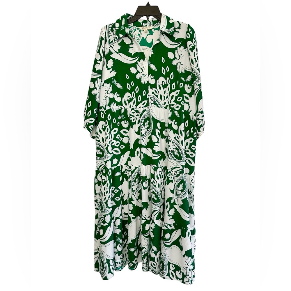 💚52Seven Beautiful Green and White Paisley Print Dress Size XL NWT